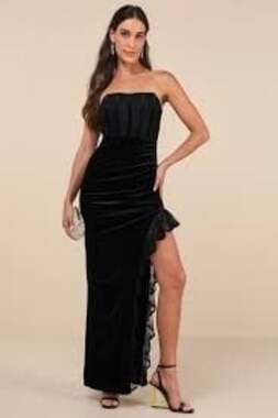 Lulus Astounding Aura Black Lace Strapless Bustier Maxi Dress